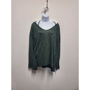 Juicy Couture Large Heathered Gray Strappy Neck Hi Lo Long Sleeve Shirt Top